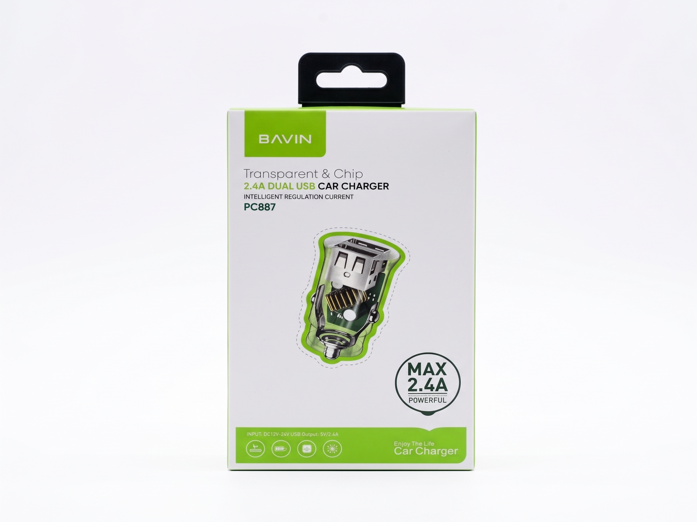 BAVIN PC887 2.4A Dual USB Transparent Chip Car Charger